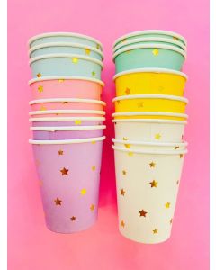 10 Vasos Estrellitas Doradas